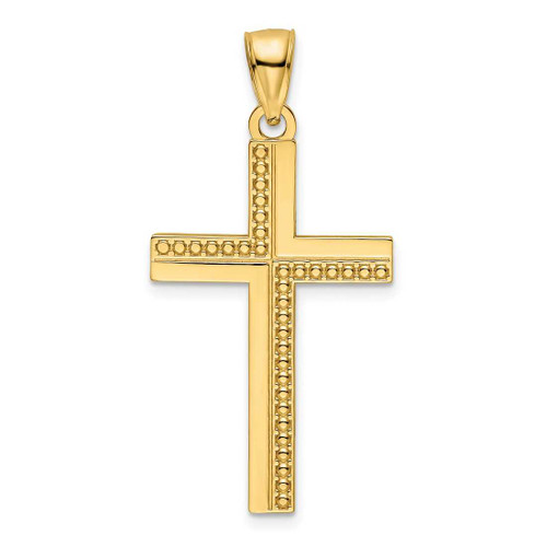 Image of 14K Yellow Gold Polished Beaded Cross Pendant K9884