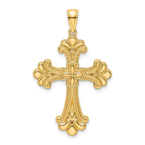 Image of 14K Yellow Gold Polished Beaded Fancy Cross Pendant K9813