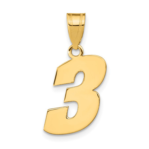14K Yellow Gold Polished Block Number 3 Pendant