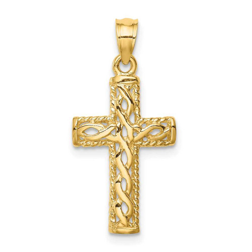Image of 14K Yellow Gold Polished Braided Cross Pendant D4642