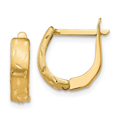 Image of 12.5mm 14K Yellow Gold Polished Brushed Shiny-Cut Hoop Earrings