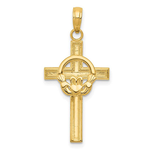 Image of 14K Yellow Gold Polished Claddagh Cross Pendant