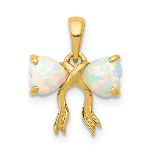 Image of 14K Yellow Gold Polished Created Opal Bow Pendant