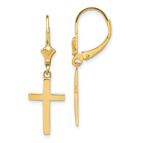 Image of 33.22mm 14K Yellow Gold Polished Cross Leverback Earrings TF1776