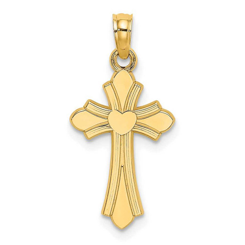 Image of 14K Yellow Gold Polished Cross w/ Heart Pendant K8391