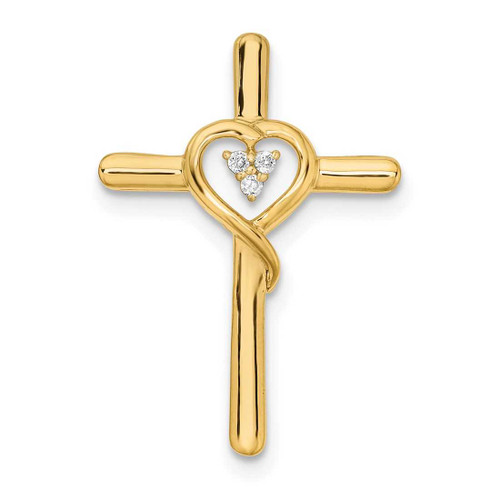 Image of 14K Yellow Gold Polished Cross with Heart Diamond Chain Slide Pendant