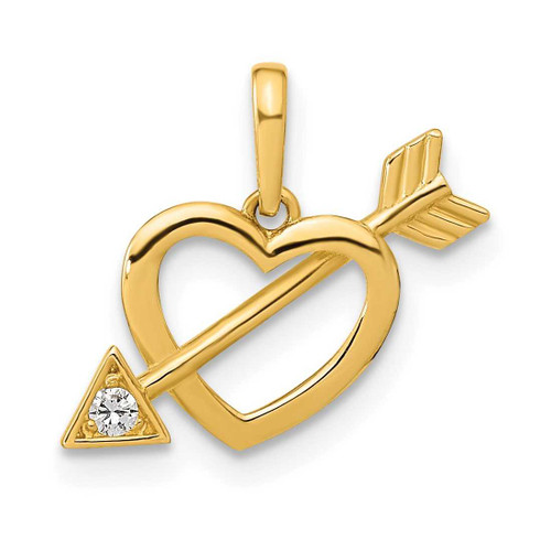 Image of 14K Yellow Gold Polished Cut out Heart with Arrow CZ Pendant