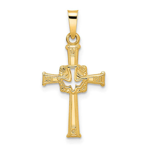 Image of 14K Yellow Gold Polished Cut Out Solid Dove Cross Pendant