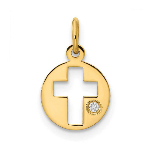 Image of 14K Yellow Gold Polished CZ Circle Cross Pendant