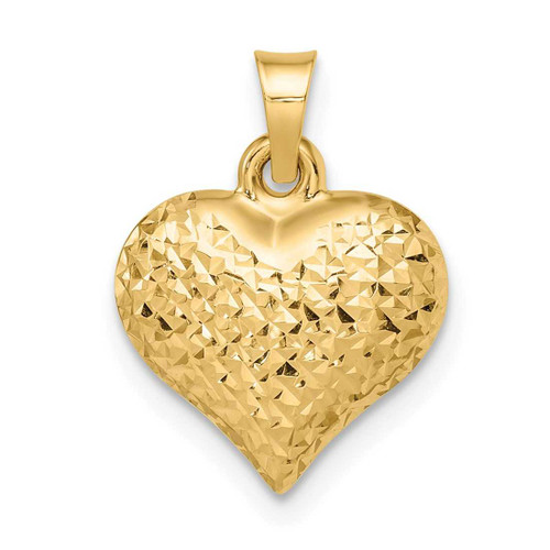 Image of 14K Yellow Gold Polished Diamond-cut Large Puffed Heart Pendant