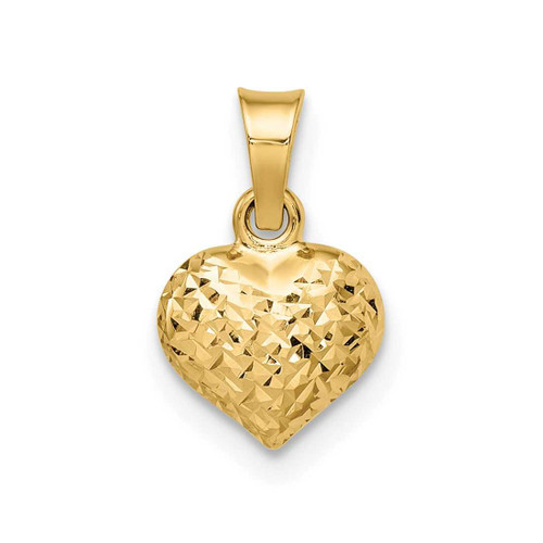 Image of 14K Yellow Gold Polished Diamond-cut Small Puffed Heart Pendant