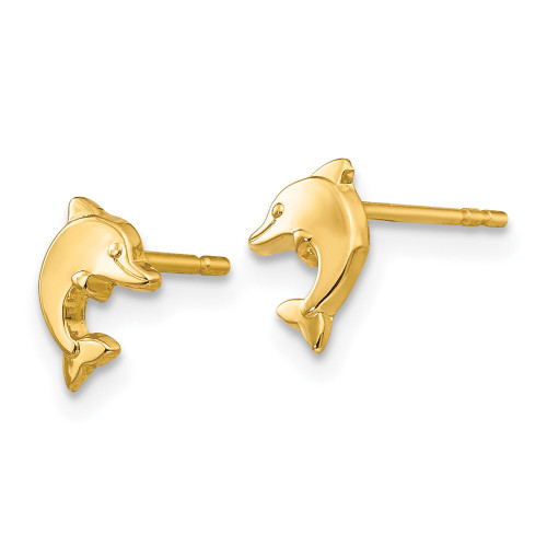 7mm 14K Yellow Gold Polished Dolphin Stud Post Earrings