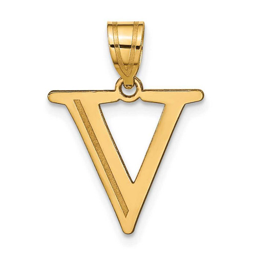 Image of 14K Yellow Gold Polished Etched Letter V Initial Pendant
