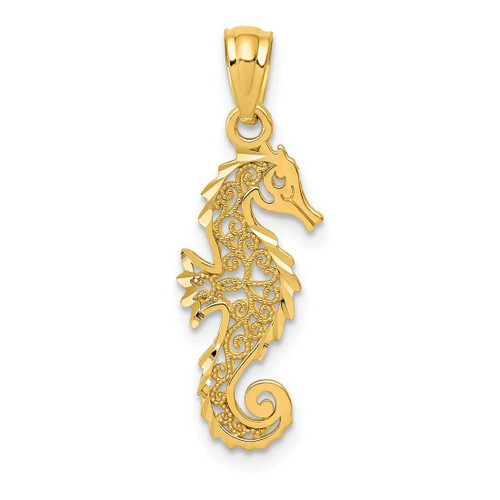 Image of 14K Yellow Gold Polished Filigree Seahorse Pendant