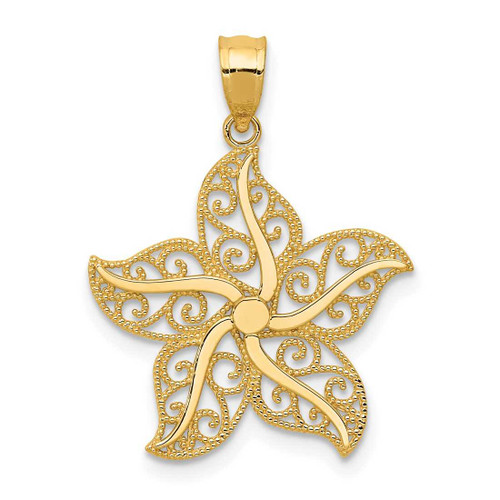 Image of 14K Yellow Gold Polished Filigree Starfish Pendant