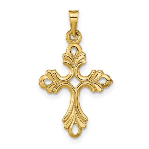 Image of 14K Yellow Gold Polished Fleur De Lis Cross Pendant XR1475