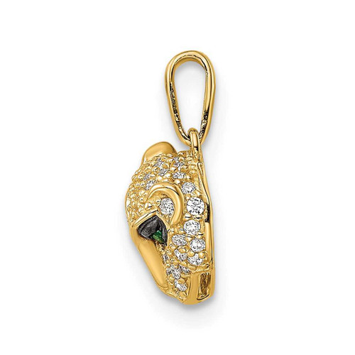 Image of 14K Yellow Gold Polished Green & White CZ Lioness Head Pendant