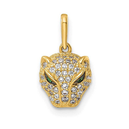 Image of 14K Yellow Gold Polished Green & White CZ Lioness Head Pendant