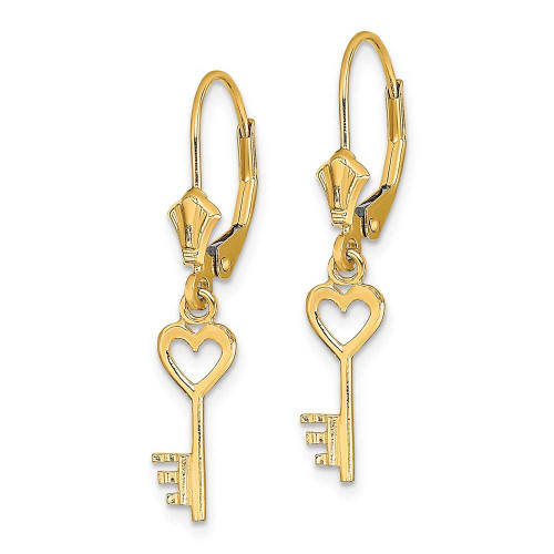 Image of 31.3mm 14K Yellow Gold Polished Heart Key Leverback Earrings