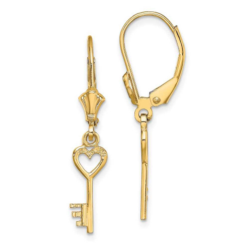 Image of 31.3mm 14K Yellow Gold Polished Heart Key Leverback Earrings