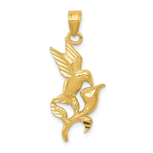 Image of 14K Yellow Gold Polished Hummingbird w/ Flower Pendant