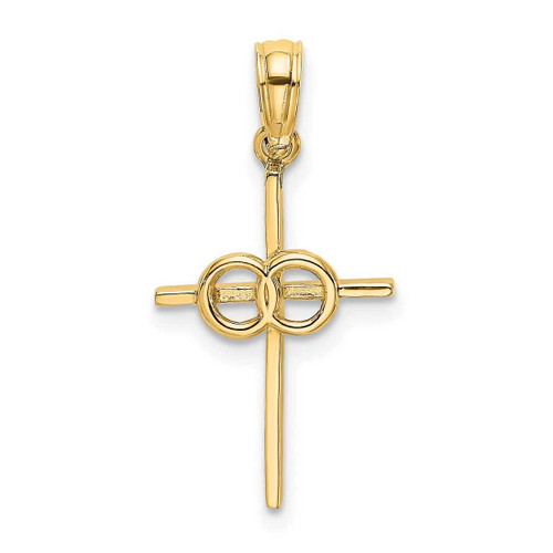 Image of 14K Yellow Gold Polished Infinity Circles Cross Pendant