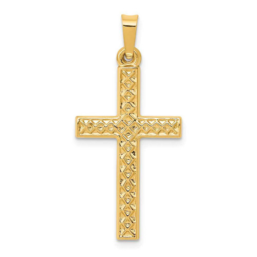 Image of 14K Yellow Gold Polished Lattice Textured Cross Pendant