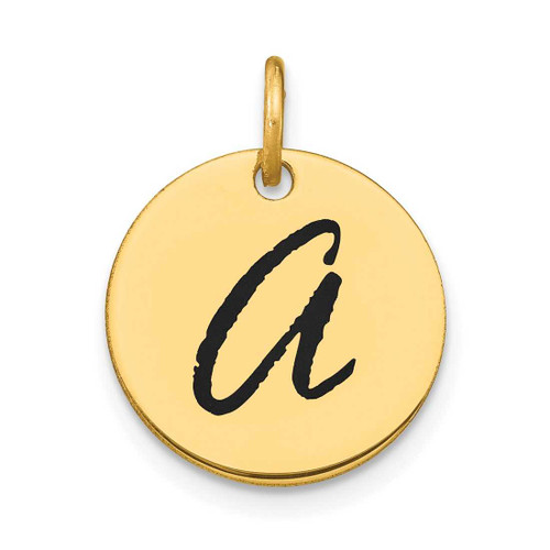 Image of 14K Yellow Gold Polished Letter A Black Epoxy Initial Disk Charm