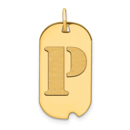 Image of 14K Yellow Gold Polished Letter P Initial Dog Tag Pendant