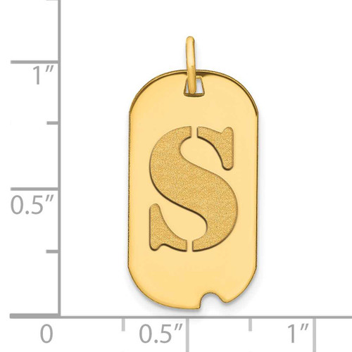 Image of 14K Yellow Gold Polished Letter S Initial Dog Tag Pendant