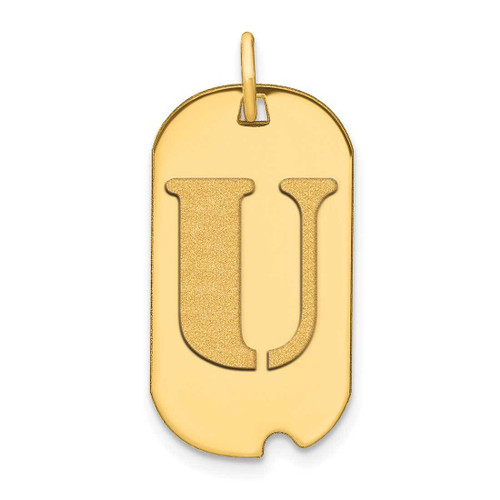 Image of 14K Yellow Gold Polished Letter U Initial Dog Tag Pendant