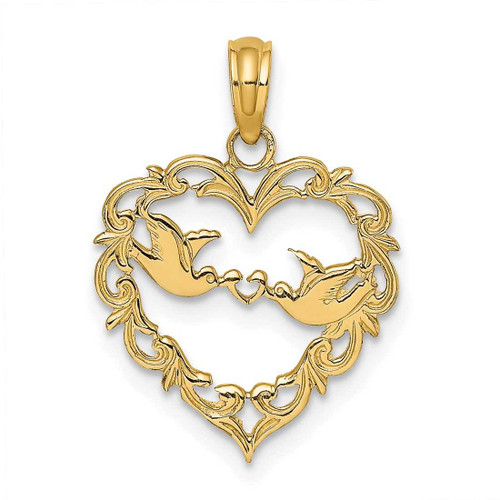 Image of 14K Yellow Gold Polished Love Birds In Heart Pendant