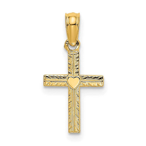 Image of 14K Yellow Gold Polished Mini Cross w/ Heart Pendant