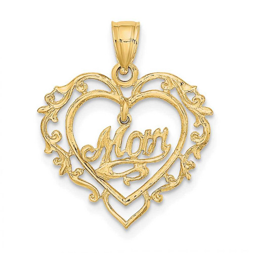 Image of 14K Yellow Gold Polished Mom Dangle In Fancy Frame Heart Pendant