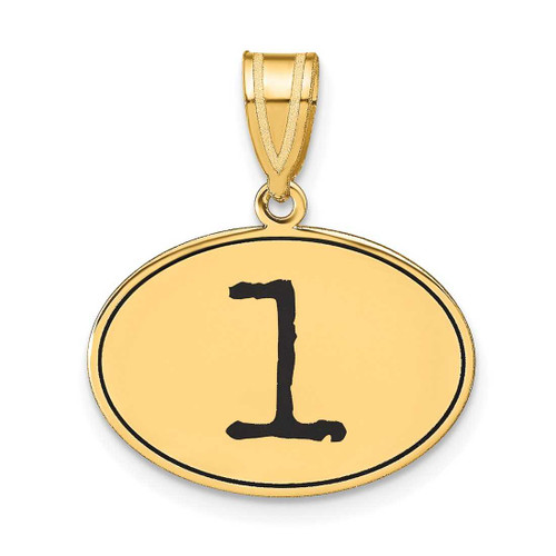 Image of 14K Yellow Gold Polished Number 1 Black Epoxy Oval Pendant