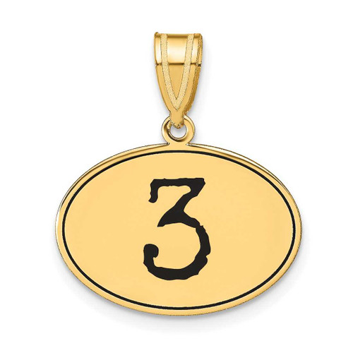 Image of 14K Yellow Gold Polished Number 3 Black Epoxy Oval Pendant