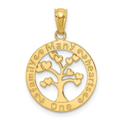 Image of 14K Yellow Gold Polished One Family Many Hearts Tree Of Life Pendant