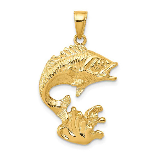 Image of 14K Yellow Gold Polished Open-Backed Bass Fish Pendant C2572