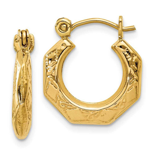 Image of 8mm 14K Yellow Gold Polished Patterned Hollow Hoop Earrings