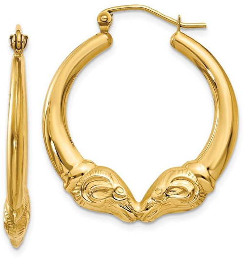 14K Yellow Gold Polished Ram Hoop Earrings S1521