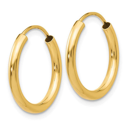 Image of 14mm 14K Yellow Gold Polished Round Endless 2mm Hoop Earrings H978