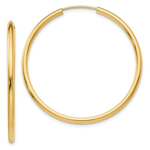 Image of 38mm 14K Yellow Gold Polished Round Endless 2mm Hoop Earrings H983