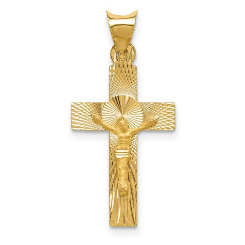 Image of 14K Yellow Gold Polished Satin & Shiny-Cut Crucifix Pendant K5540