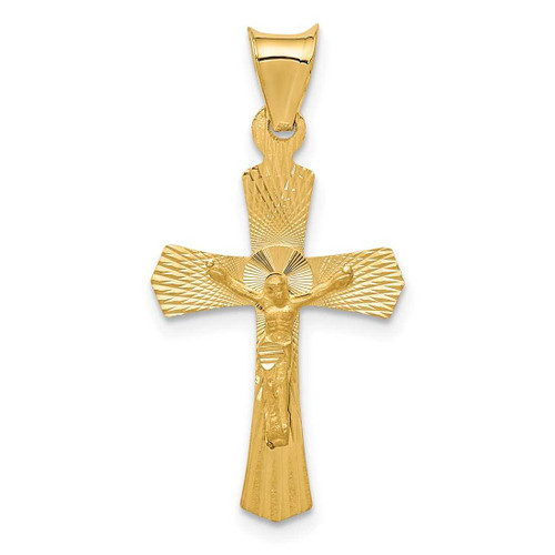 Image of 14K Yellow Gold Polished Satin & Shiny-Cut Crucifix Pendant K5556