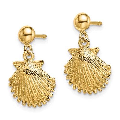 Image of 17.4mm 14K Yellow Gold Polished Scallop Shell Dangle Earrings TE748