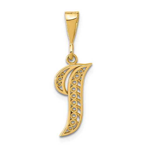 Image of 14K Yellow Gold Polished Script Filigree Letter I Initial Pendant