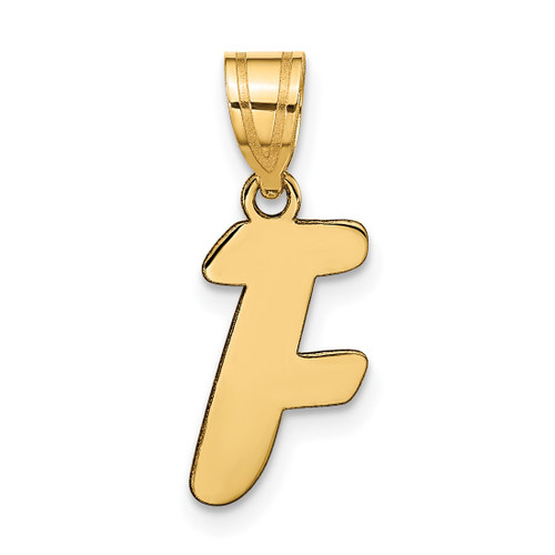 14K Yellow Gold Polished Script Letter F Initial Pendant