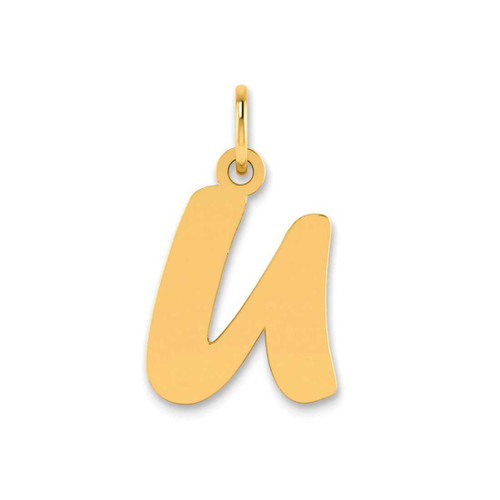 Image of 14K Yellow Gold Polished Script Letter U Initial Pendant