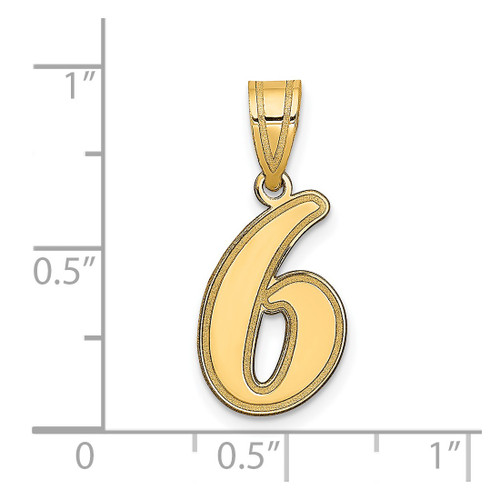 14K Yellow Gold Polished Script Number 6 Pendant