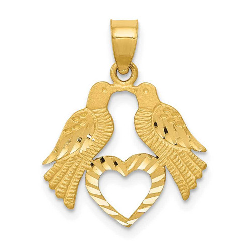 Image of 14K Yellow Gold Polished Shiny-Cut Love Birds w/ Heart Pendant